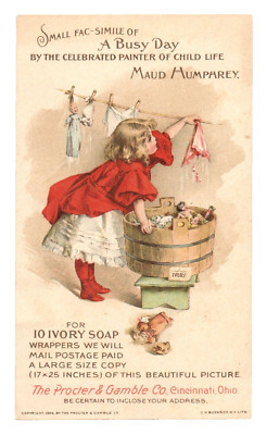 c1896 Ivory Soap Procter Gamble Trade Card Maud Humphrey Artist Red Girl Laundry