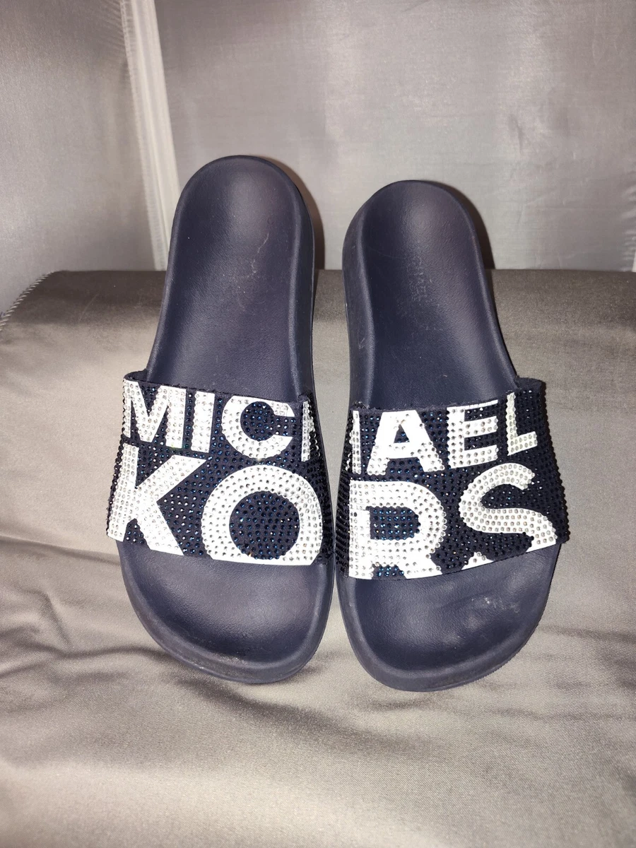 Michael kors black and white deals slides
