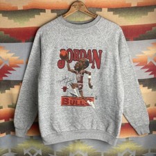 90s Michael Jordan Bulls NBA Basketball Gray Crewneck Sweatshirt Large/XL