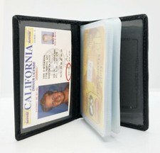 Black Leather Credit Card ID Holder Mens Wallet Clear Sleeves Organizer