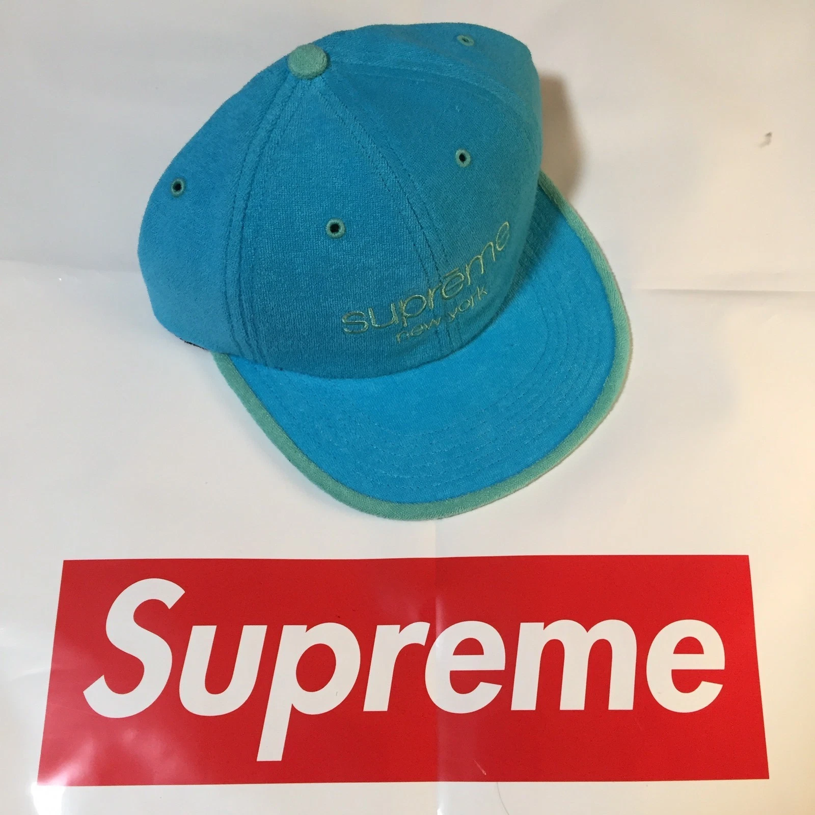 LOGO SUPREME TERRY CLASSIC 6 PANNEAUX (BLEU) SS17 BOÎTE NOUVELLE ÈRE LOGO S LOGO L/S TEE