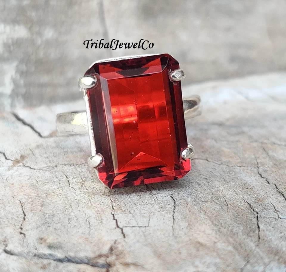 925 Пробы красный гранат кварц кольцо для женщин обручальное кольцо ручной работы кольцо - Изображение 4 из 4