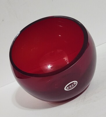 Vtg Abbott Tilt Bowl Ruby Red Heavy Glass Made In Poland Candy Dish *ds