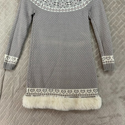 Miss Mona Mouse Girls 6 Sweater Dress Gray Fair Isle Hearts Faux Fur - Picture 11 of 11