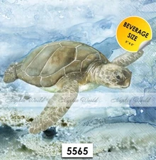 (5565) TWO Paper BEVERAGE / COCKTAIL Decoupage Art Craft Napkins - SEA TURTLE