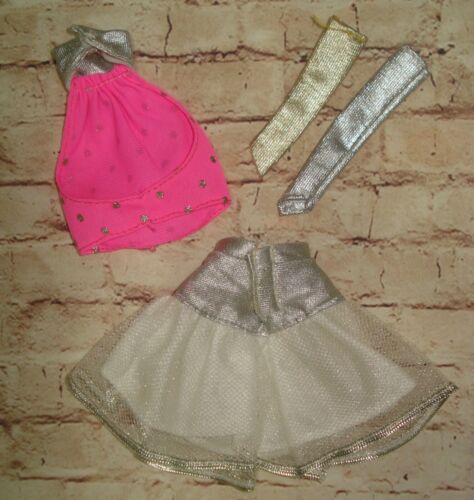Vtg Barbie Superstar 80s SPACE AGE SKIRT Set Tagged Pink Rockers Fabric w Gloves - Picture 3 of 3