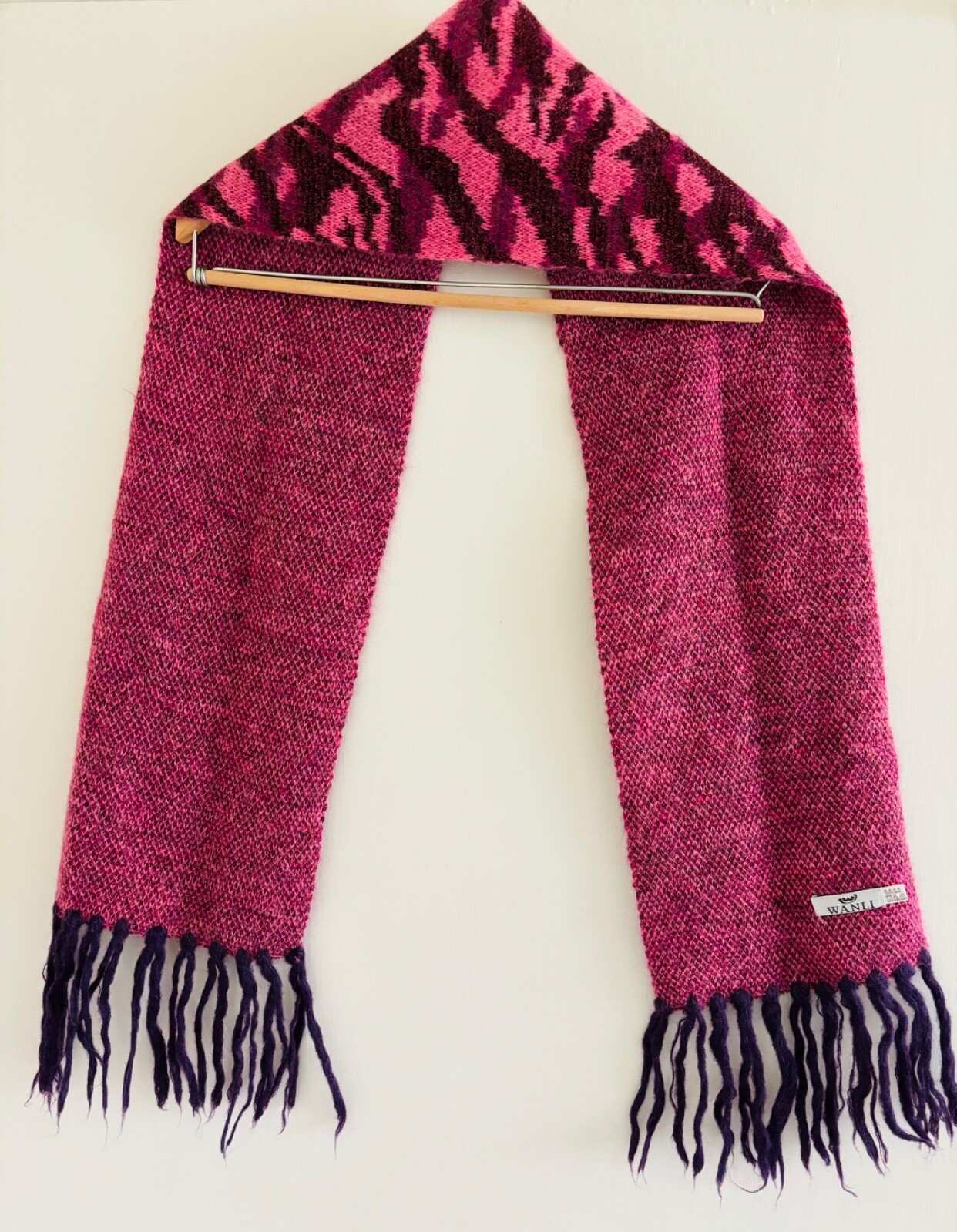 Woman's Rectangular Wool Scarf w/ Tassels, Purple… - image 3