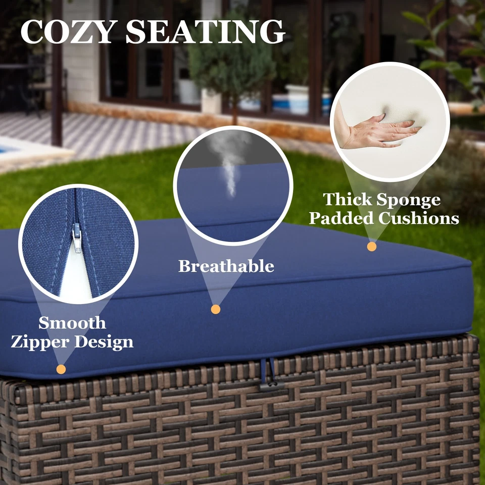 EAGLE PEAK Ocean Vista 2 Piece Wicker Patio Ottoman Set for Patio Deck Backyard - Image 2 of 4