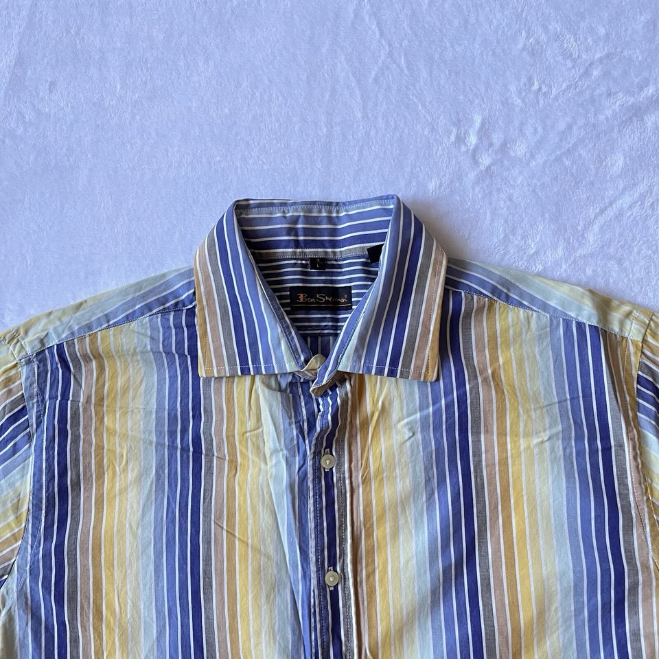 Ben Sherman Shirt 3 L Multi Striped 60s Retro Mod Casual Bright Long Sleeve UK - Image 2 of 4