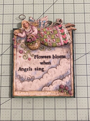 JIM SHORE HEARTWOOD CREEK WALL PLAQUE ''FLOWERS BLOOM WHEN ANGELS SING''