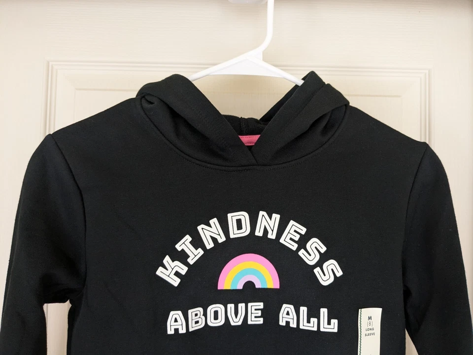 Sudadera con capucha negra Cat And Jack para niña talla 8 bondad para todos arco iris manga larga nueva con etiquetas Foto 3 de 4