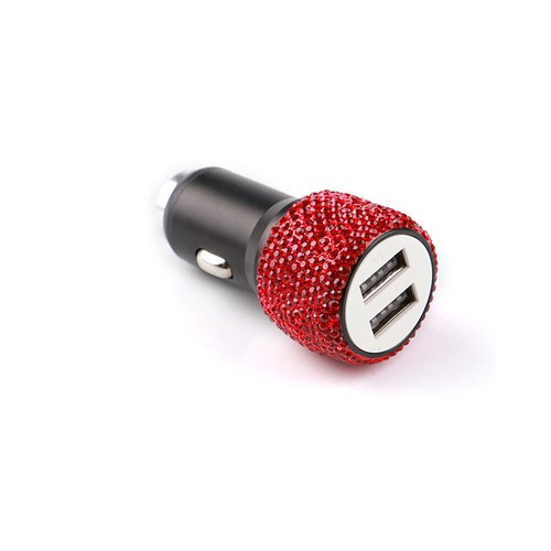 Dual USB Port Fast Charging Car Charger with Bling Rhinestones Safety Hammers - Picture 11 of 12