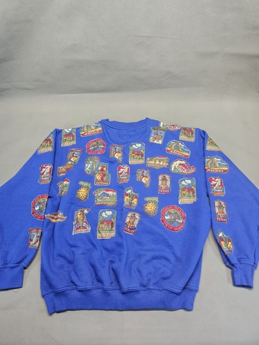 Vintage 1990s Pluma Sweater (Handmade State Patches) XL - Picture 4 of 13