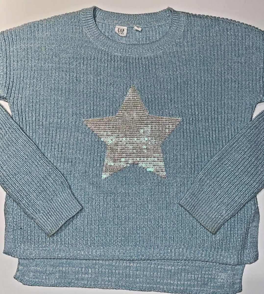 GAP Blue Chunky Knit Sequin Star Sweater Size XL 12 eBay