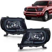 For 2005-2011 Toyota Tacoma Dark Black Led Drl Tube Projector Headlights Lamps