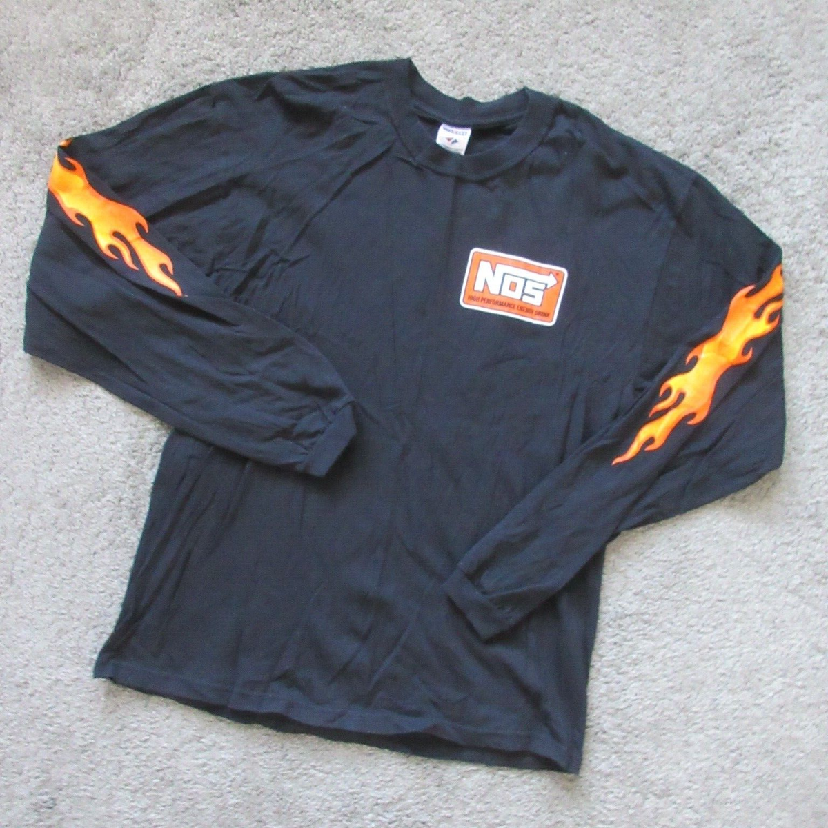 VTG 2000s NEW MEN LARGE T-SHIRT NOS ENERGY DRINK FLAMES LONG