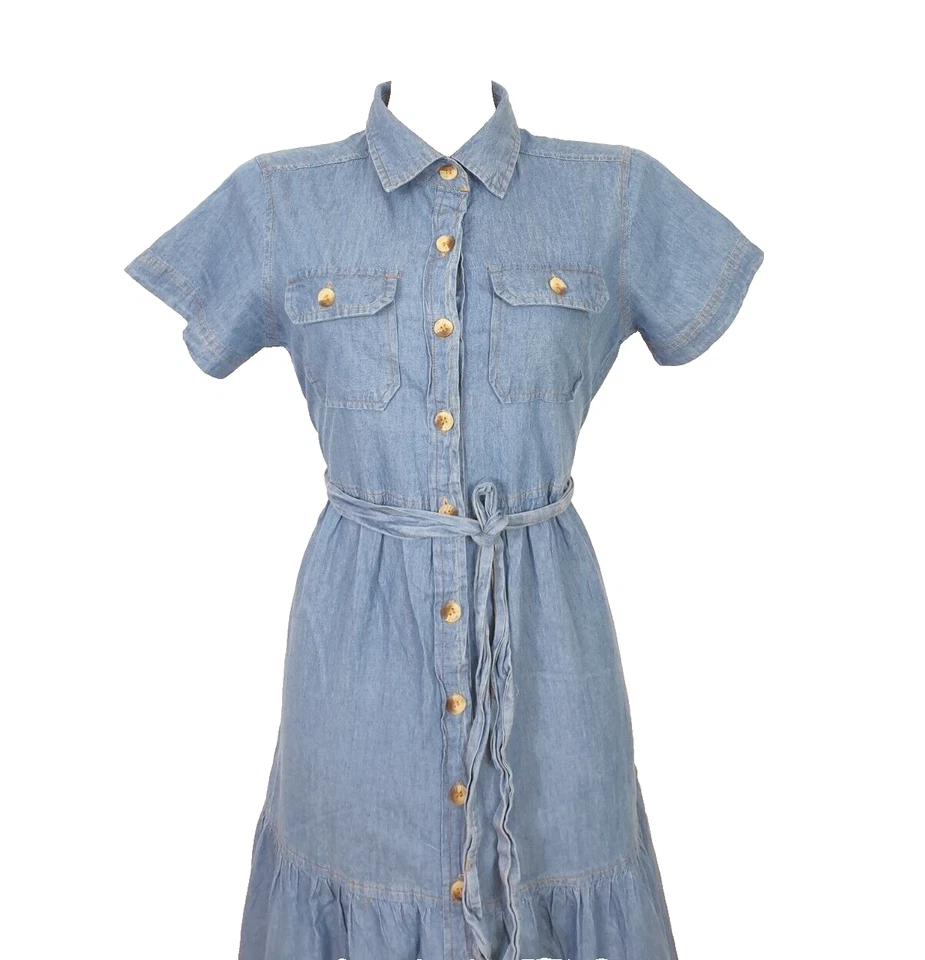 K49) C&C California Sommerkleid Maxi Kleid Jeanskleid Gr. S Blau - Bild 3 von 4