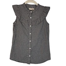 Tucker + Tate Girls Black White Gingham Sleeveless Top Ruffle Collar Size 8