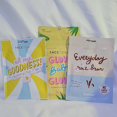 FACETORY Sheet Mask Set 3pk Snail + Glow Baby Glow + Rice Bran Hydrate