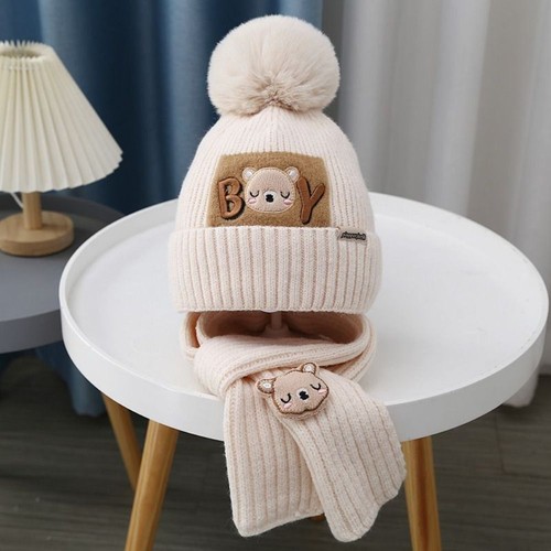 Bear Baby Hat Scarf Set Neck Scarf Children's Ear Protection Hat Windproof - Picture 16 of 18