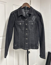 Harley-Davidson Women&rsquo;s L Black Denim Jacket Embroidered Wings Logo Back