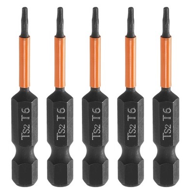 5pcs T6 Torx Head Screwdriver Bit 2'' Long 1/4'' Hex Shank Magnetic Screw Driver