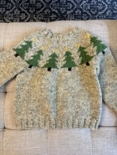Children  s Wool Christmas Sweater green unisex Nordic style green pinetrees