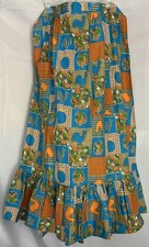 Vintage 60  s 70  s Thanksgiving Apron Handmade Chickens Fruit Flowers Bright Blue