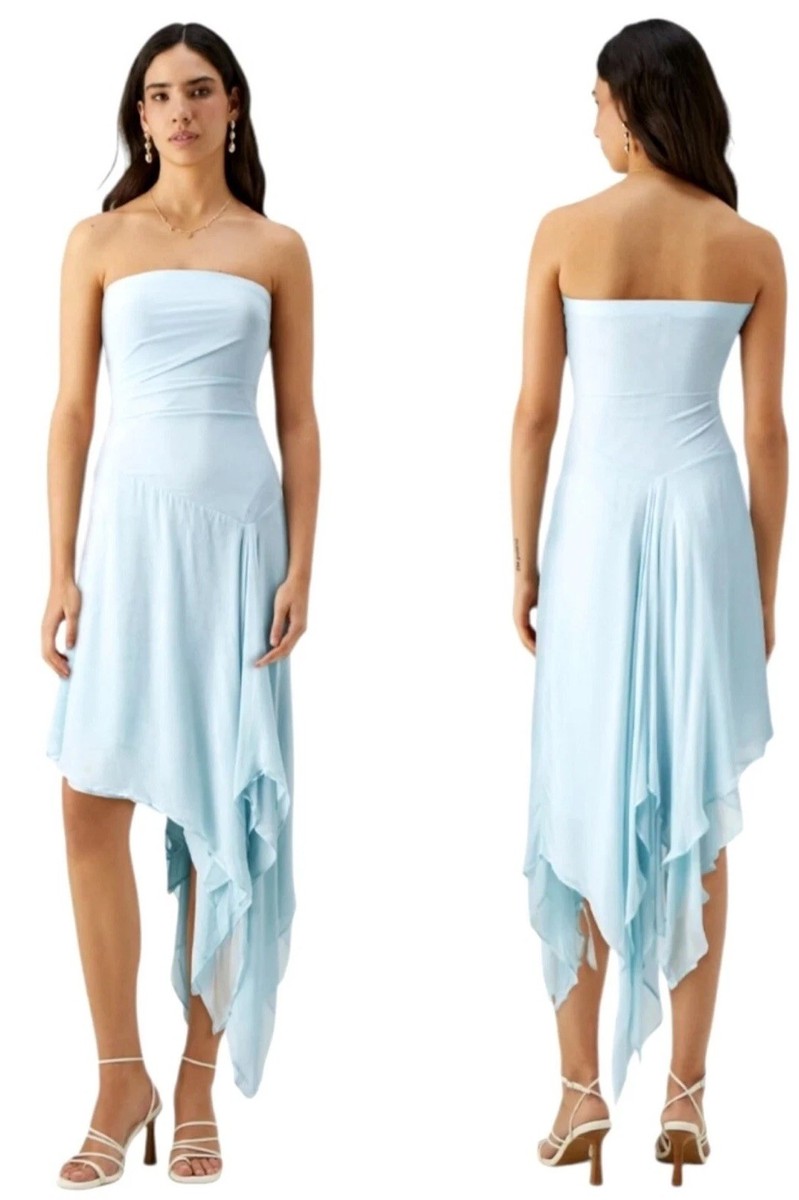 Bec+Bridge Dress Women 10 Dolphin Blue Elzette Strapless Asymmetric Midi  NWT | eBay