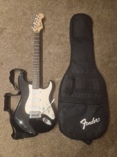 Squier Stratocaster Black Solid Body Right-Handed Electric Guitar with Gig Bag