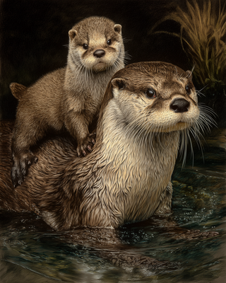 #ad #ad 8x10 Otter pair in water pup wildlife realism 904375714 $6.95