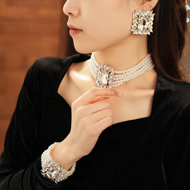 Mehrlagige Perlenkette Mode Schmuckset Damen Geometrisch Elegant - Bild 2 von 4