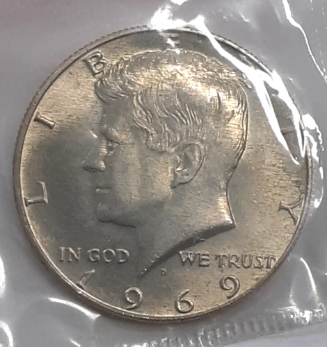 1969-D 40% Silver Kennedy Half Dollar Coin  UNC in US Mint Plastic