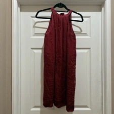 Studio M Women Silk Blend Halter Red Slipdress Y2K Floral Embroidery Small