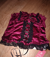   Romwe Goth Velvet Corset Top Maroon Burgundy Red Lace Up Coquette Womens Size M