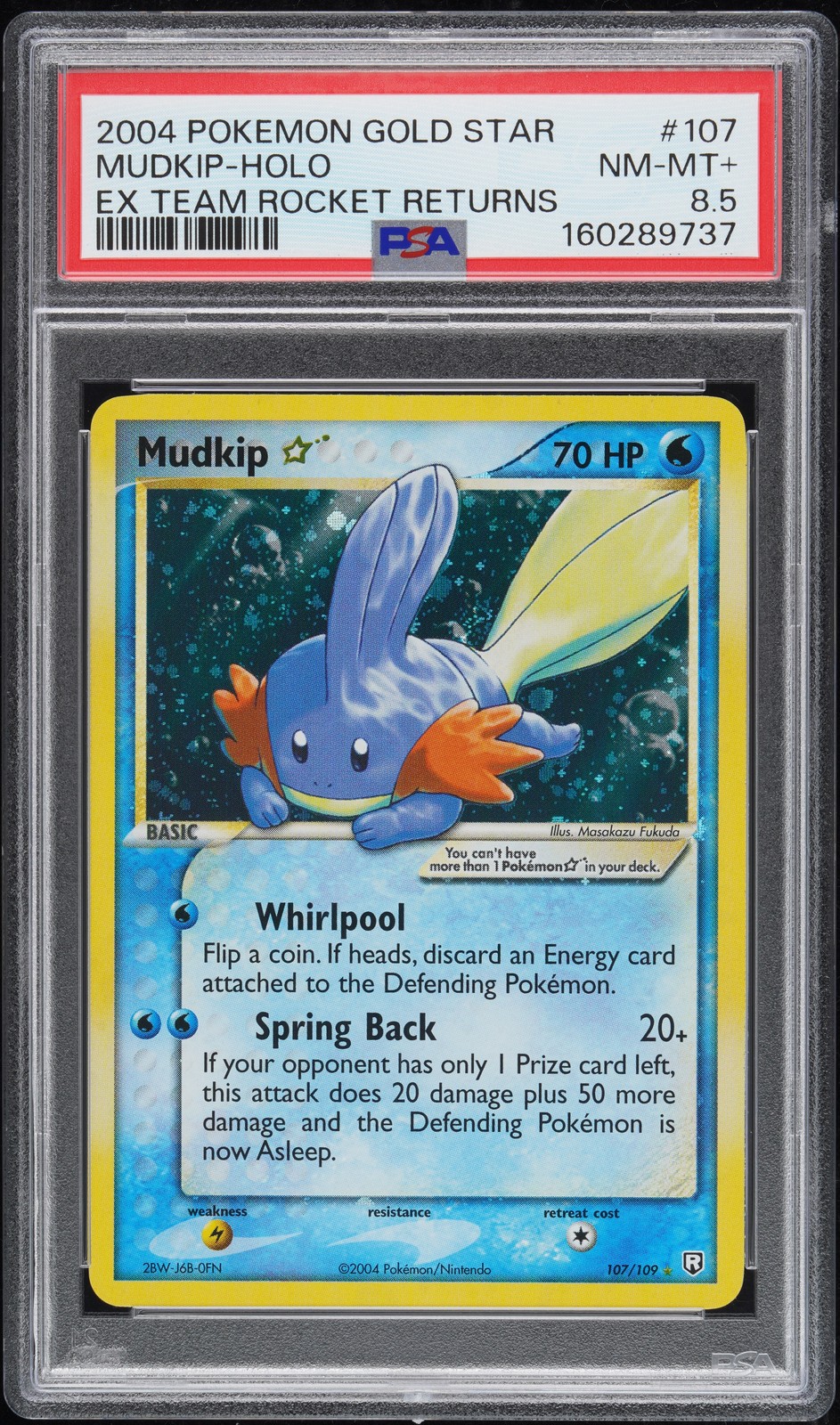 Pokemon Mudkip Gold Star Holo EX Team Rocket Returns 107/109 PSA 8.5