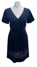 Designer Laura Ashley black velvet cotton embroidered gown knee dress UK 8