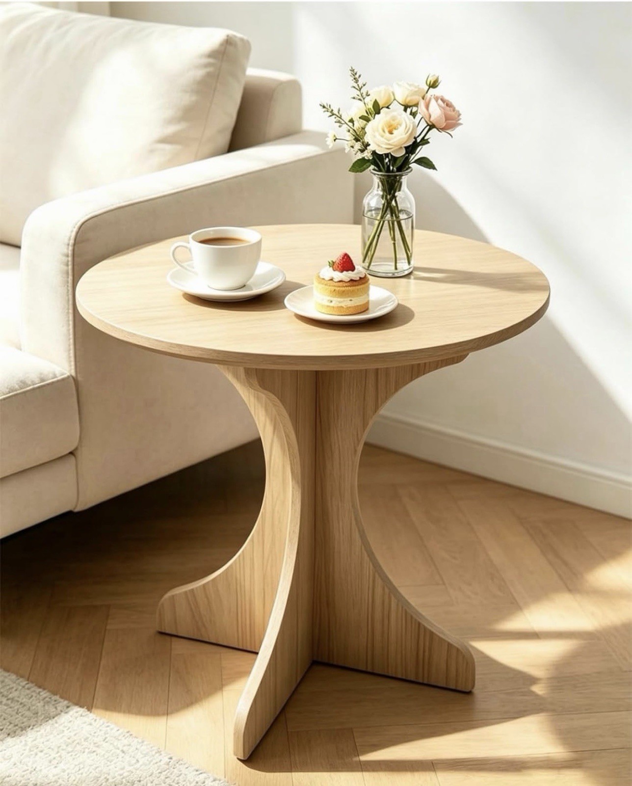 24In Walnut Round Side Table, Modern Minimalist