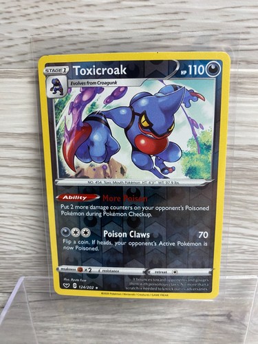 Pokemon - Toxicroak 124/202  - SWORD & SHIELD BASE SET - ReverseHolo RARE - NM/M