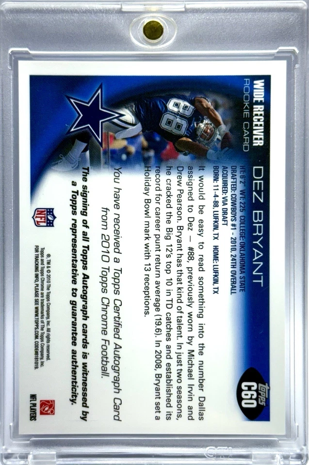 Dez Bryant 2010 Topps Chrome Rookie Autograph RC Dallas Cowboys - Image 3 of 3