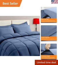Queen Size Slate Blue Bedding Set - 7 Pieces with Fluffy Reversible Comforter