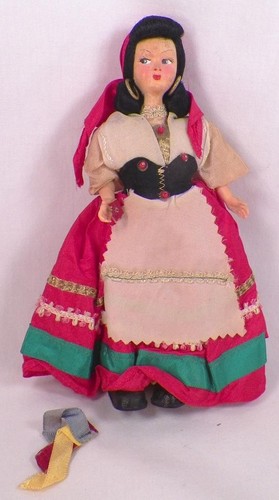 Italian Composition Doll in Ethnic Costume Italy Tambourine Torn Vintage - Picture 3 of 6
