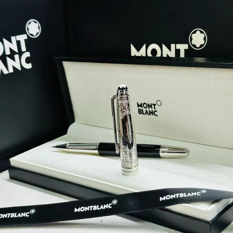 Bolígrafo Montblanc de lujo tapa plateada premium unisex firma bolígrafo Foto 4 de 4