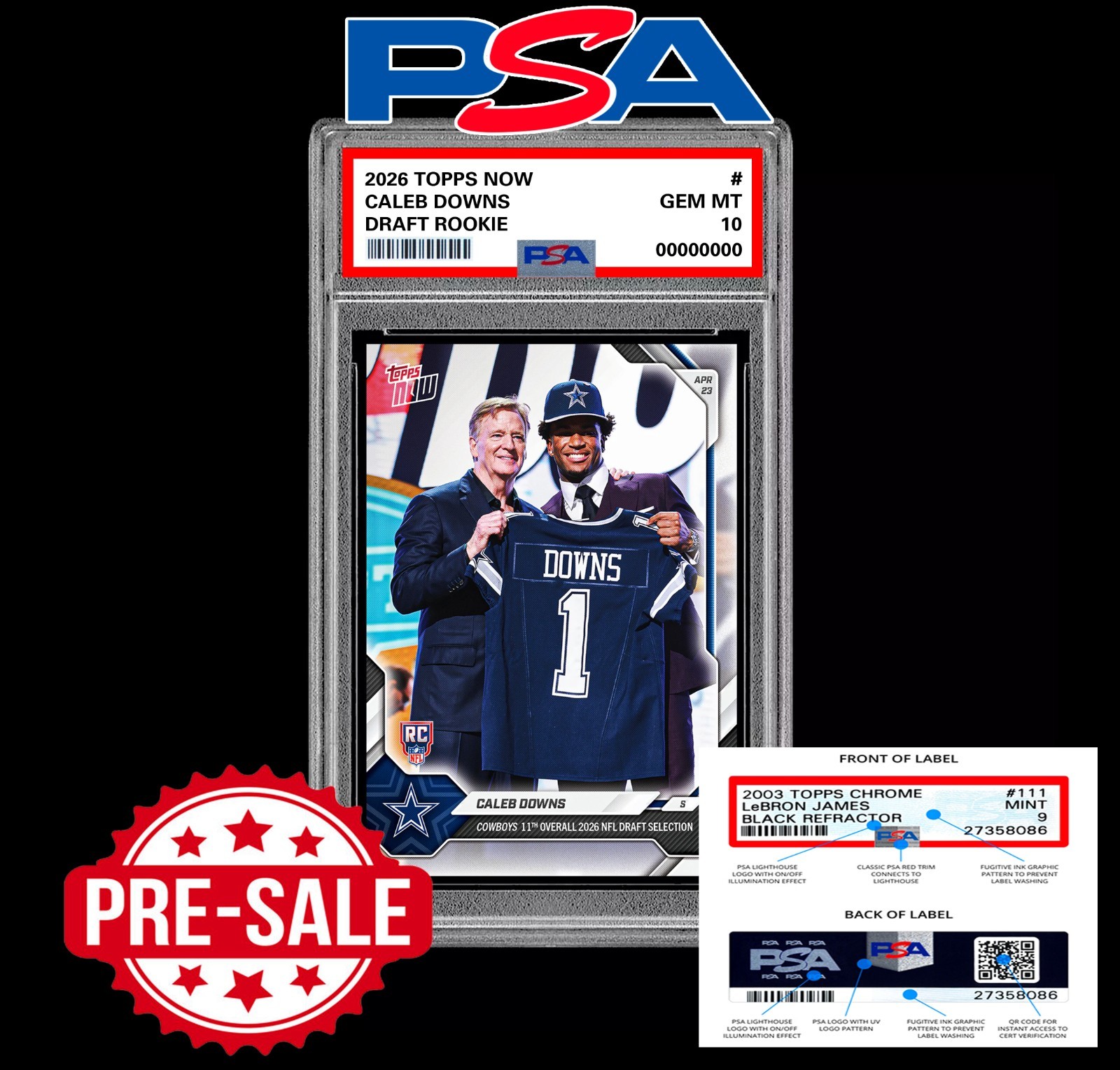 PSA 10 Caleb Downs RC Rookie 2026 Topps Now Cowboys- Presale