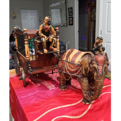 Circus Wagon Hand-Painted Figurine Set Elephant, Bear, Monkey Collectible