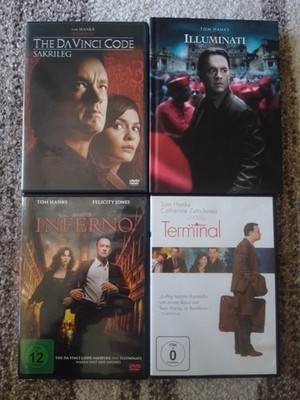 4 x Tom Hanks DVD Sammlung: The Da Vinci Code, Illuminati, Inferno, Terminal