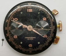 Vtg 1950s Chronographe Suisse Black Face Landeron? Valjoux? 32.25mm Movement