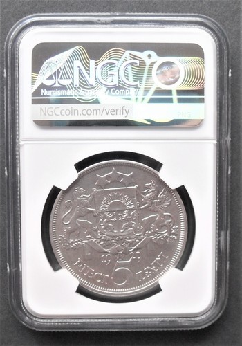1929 Latvia 5 Lati, NGC Unc. details , nice silver coin # 1147, # 25-5 - Picture 4 of 4