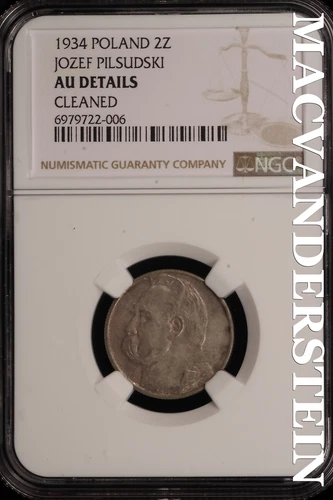 Poland: 1934 Two Zlote  Jozef Pilsudski - NGC AU Details - Scarce  #SLD769