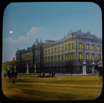 ATMOSPHÄRISCHES magisches Laternendia BUCKINGHAM PALACE BEI NACHT UM 1890 FOTO LONDON